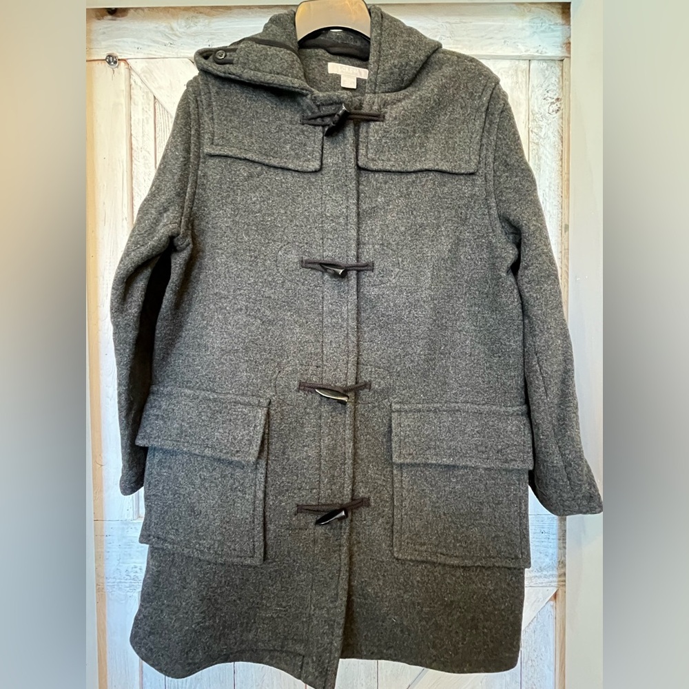 J Crew Women’s Classic Gray Duffle Wool Toggle Coat Zipper Size M